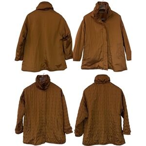 Mycra Pac Gold Brown Quilted Reversible Full Zip Jacket Coat Luxury Travel S/M 1